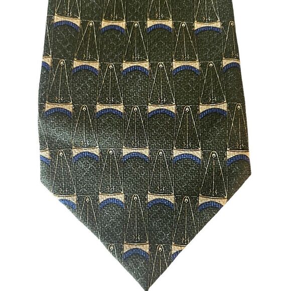 Vintage Metropolitan Museum of Art Silk Tie Green Blue Cream - Picture 2 of 4